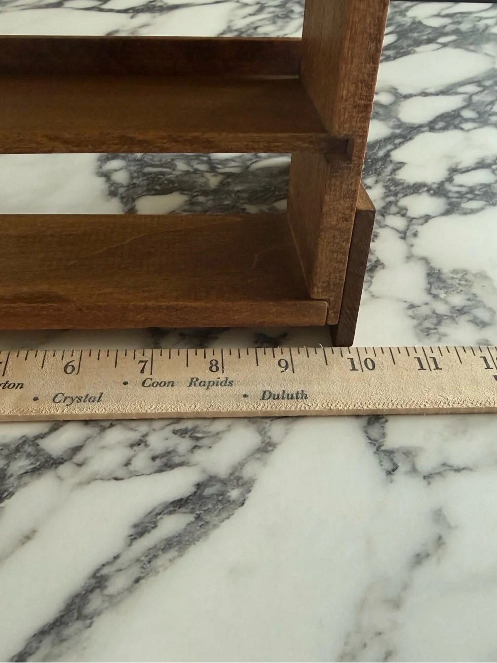 Vintage Wood Countertop Shelf Brass Corner Accents Tabletop Organizer 10x17x5